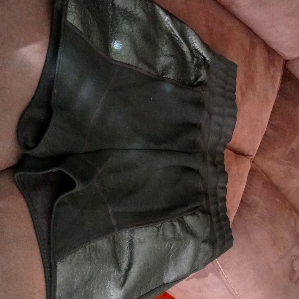 Jersey & Cracked Vegan Leather Shorts- Black